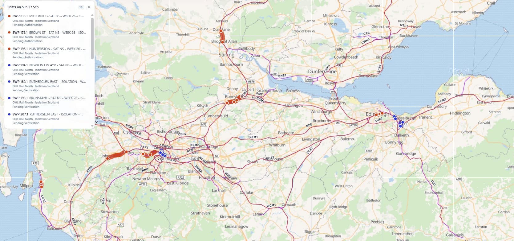 SWP Map Viewer showing live shift locations on a map